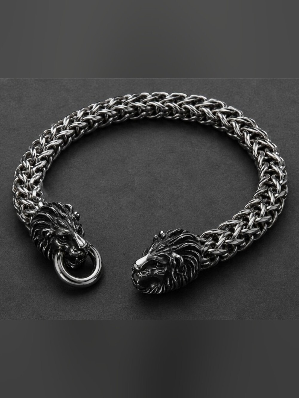 Lion Head Chain Bracelet in Polished Gunmetal